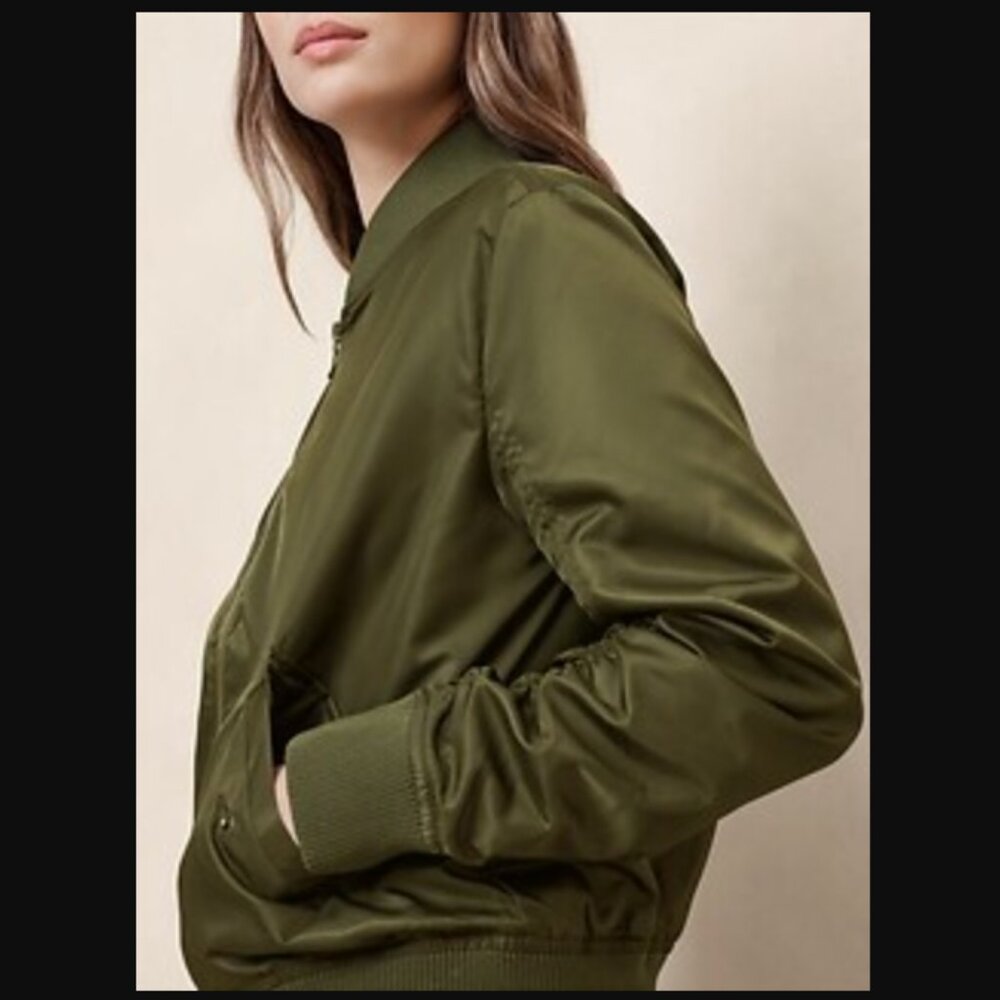 Banana Republic Heritage Ruched Sleeve Bomber Jacket Olive Green